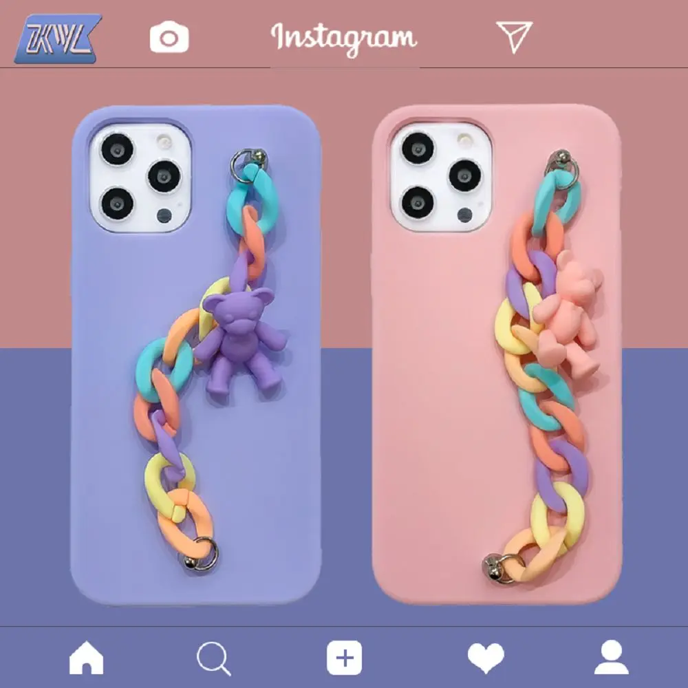 

Case for iphone 11 12 13 mini promax Solid Color Bracelet Wrist Strap Iphone case xr x xsmax Luxury Case iphone 6 7 8 plus Case