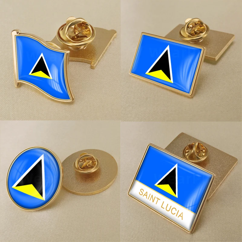 

Coat of Arms of Saint Lucia Saint Lucians Map Flag National Emblem Brooch Badges Lapel Pins