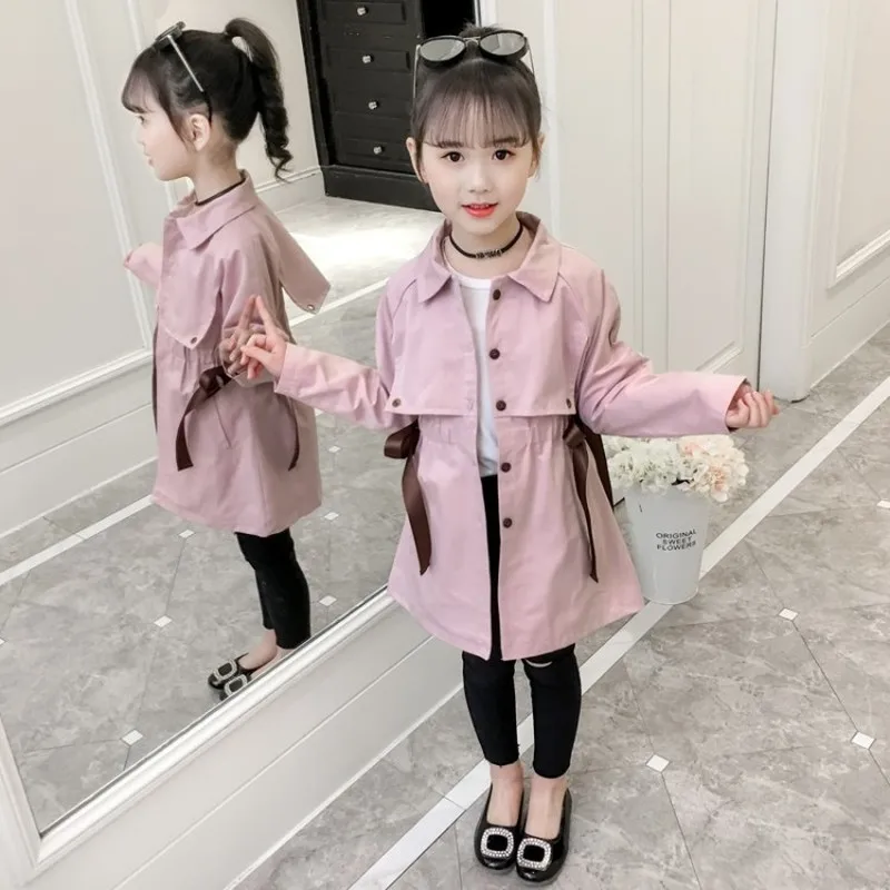 

New Girls Trench Jacket Autumn Winter Children's Clothing Baby Girl Windbreaker Fashion Solid Color Tops for 4-16 Years Old Kids