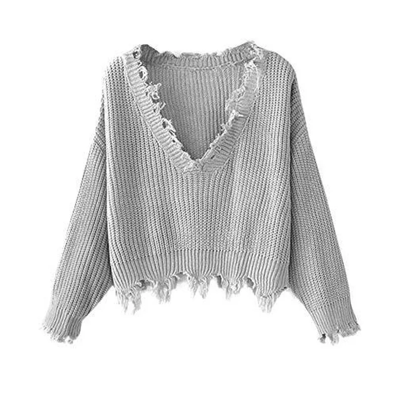 

Chic Design Irregular V-neck Solid Cropped Knit Sweater Women Pullover Casual Streetwear Ladies Autumn Winter Warm Soft Invierno