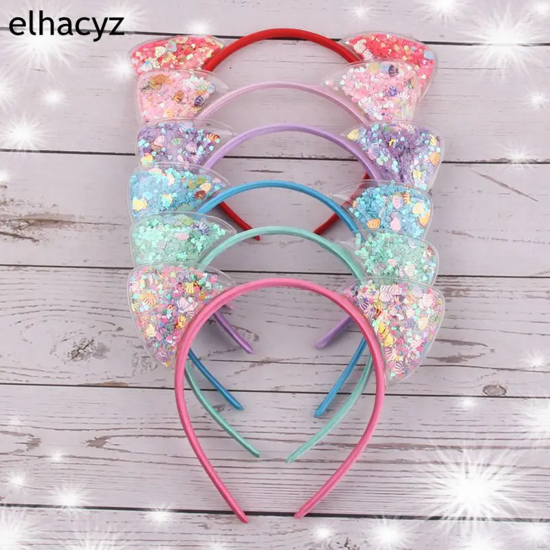 

10 шт./лот Новинка 2,5 ''ободок с надписью Love Stars, прозрачный ободок с кошачьими ушками и зыбучим песком для детской вечевечерние, аксессуары для...