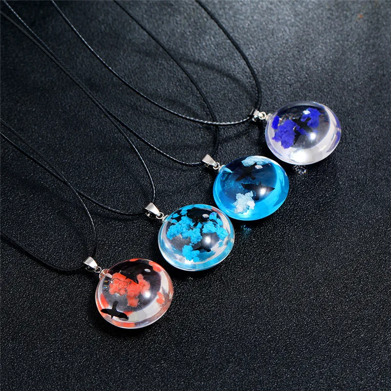 

Trendy Female Round Long Pendant Necklace Charm Silver Color Chain Necklaces For Women Cute Rainbow Resin Bird Wedding Necklace