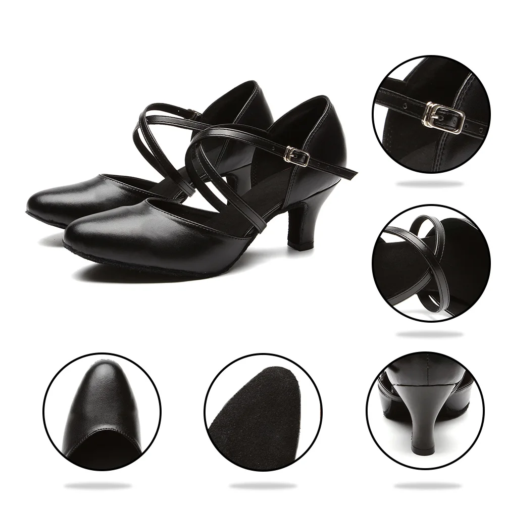 Women's Latin Dance Shoes Genuine Leather Ballroom Tango Dancing Shoes Closed Toe Party Performance High Heels