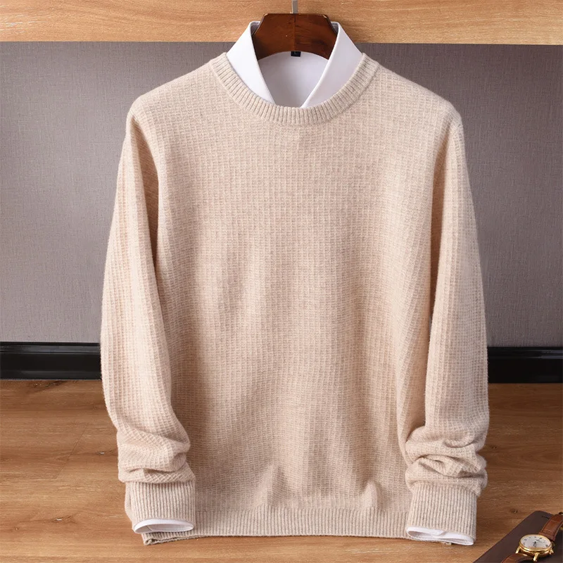 

Spring Winter 2021 New Round Neck Woolen Sweater Men's Fashion Leisure Solid Color Long Sleeve Leisure Knitting Bottom Coat