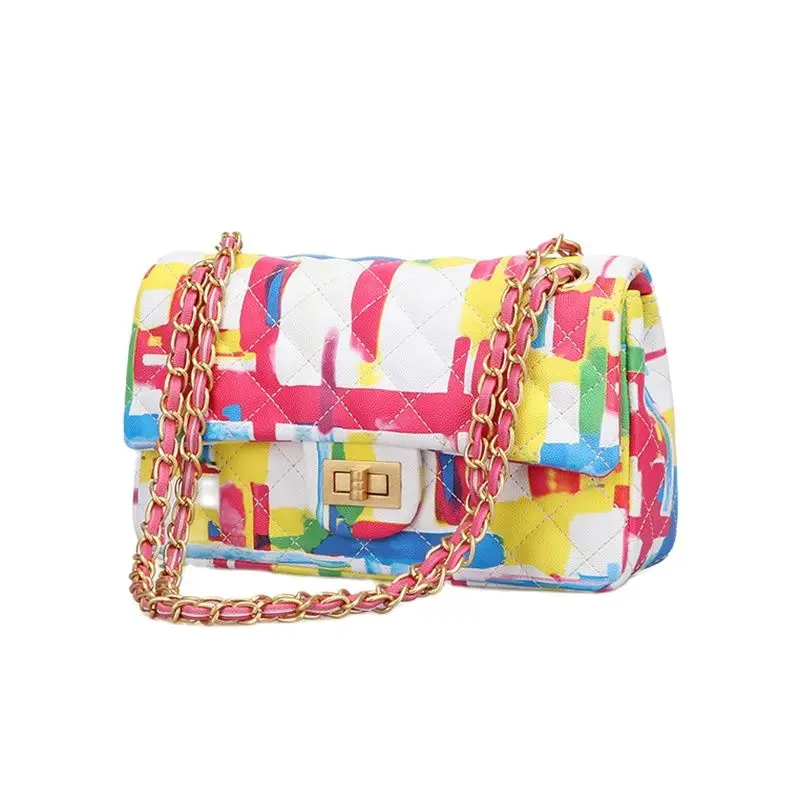 Женская сумка на плечо радужная мессенджер с принтом граффити роскошная цветная