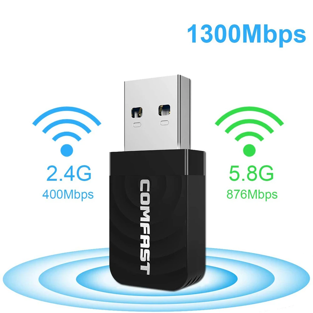 802.11ac/b/g/n Мини USB WI-FI адаптер для ПК ноутбука Dongle 1300 Мбит/с usb ethernet беспроводной