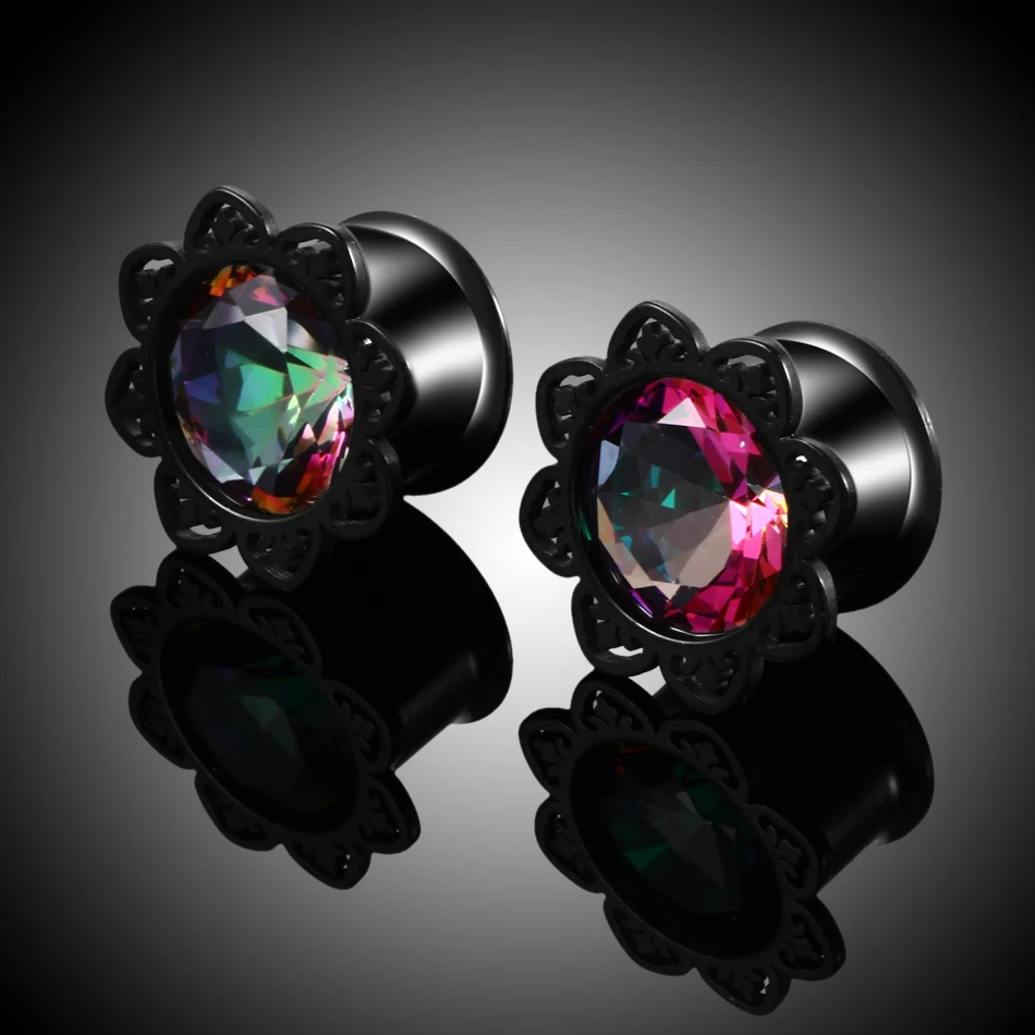 2 шт. стальной Темный светильник кристалл циркон тоннель для ушей пробки