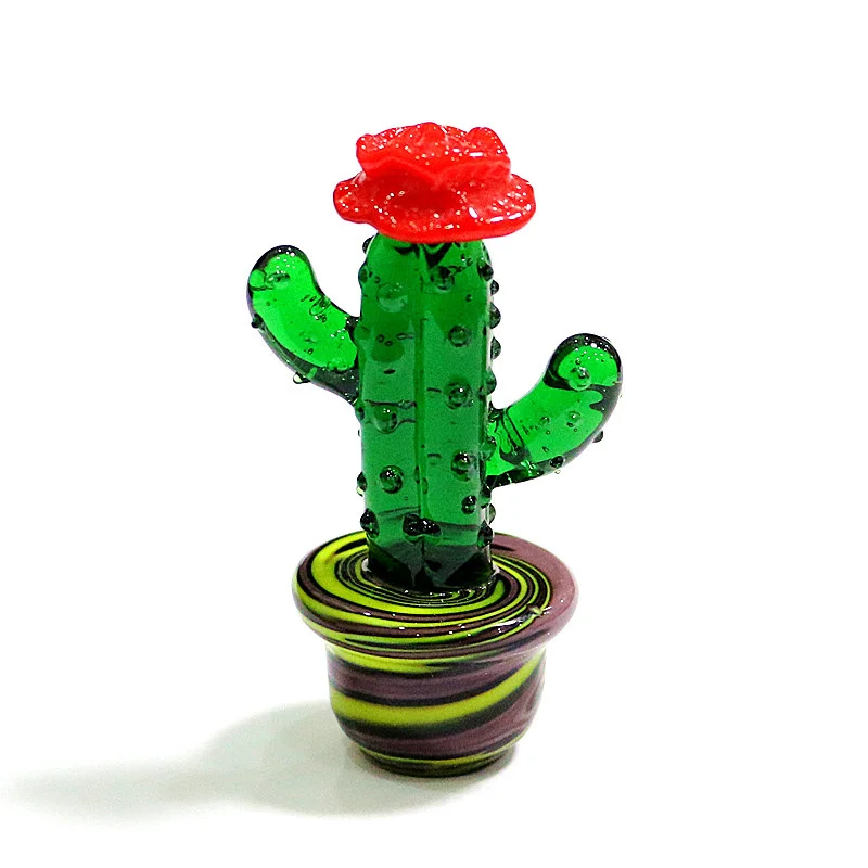 

Handmade Murano Glass Cactus Figurines Crafts Ornaments Creative Fresh Style Lovely Mini Plant Sculpture For Home Tabletop Decor