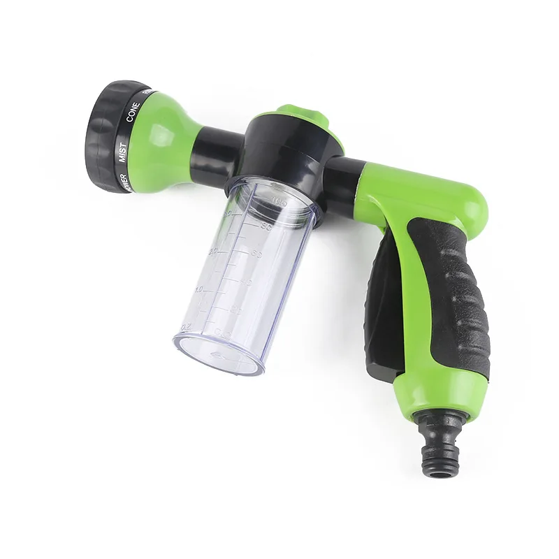 

Garden Hose Nozzle, High Pressure Car Wash Hose Spray Nozzle 8 Way Spray Modes with 100ml Soap Dispenser Bottle Snow Foam Gun