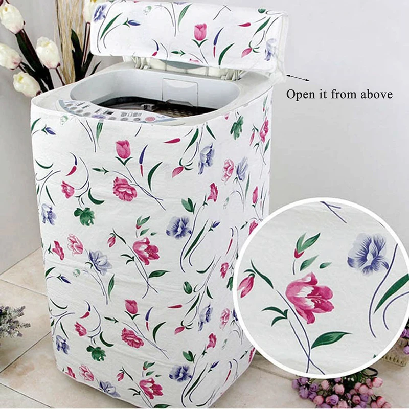 

Home Washing Machine Storage Organizer Dust Flower Printing Covers Washer Lid Appliance Waterproof Protector Coat Case Accessory