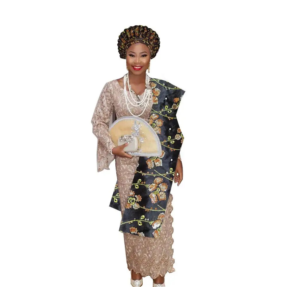 Нигерийский геле головной убор aso oke с плеча геле тюрбан для женщин - Цвет: as pic