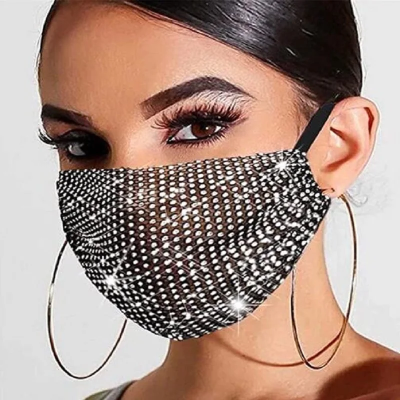 Блестящие стразы Жемчужная Маска для лица украшения женщин блестящие эластичные