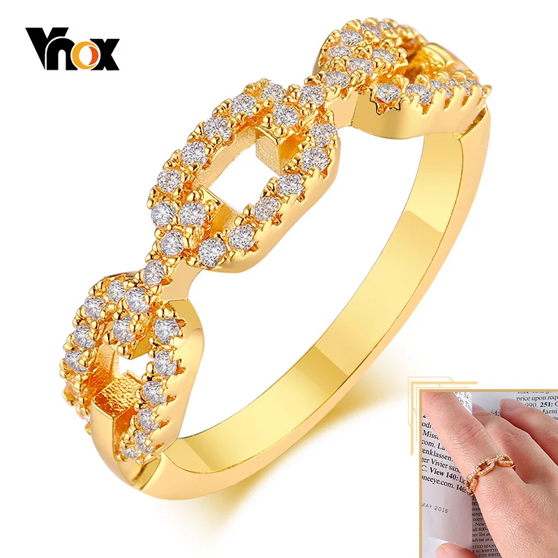 

Vnox Luxury Women Ring, Gold Color High Quality Copper Wedding Band, Elegant AAA CZ Stones Infinity Link Chain Shape Ring