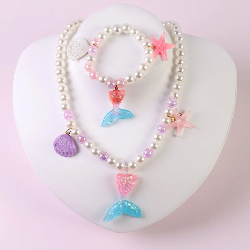 

Children's Necklace Bracelet Set Unicorn Jewelry Cartoon Mermaid Necklace Jewelry CuteGirls Mermaid Princess Jewelry 2-Piece Set