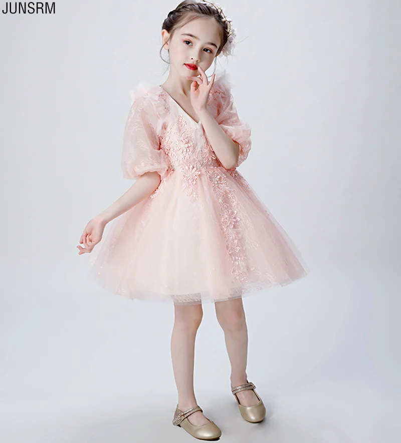 Свадебное платье с цветочной аппликацией для девочек фатиновое первого