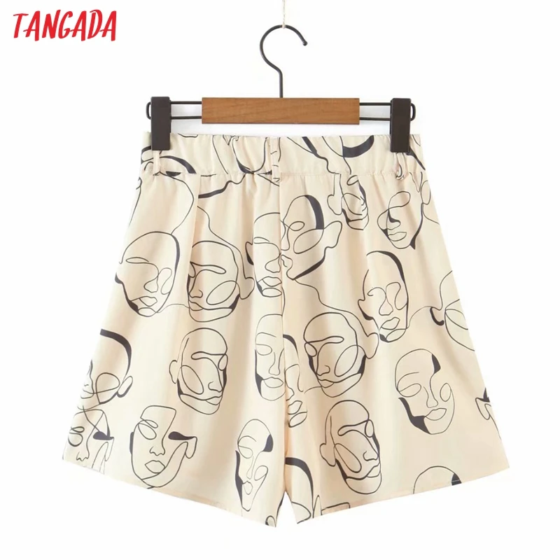 

Tangada 2021 Summer Women Vintage Print Beige Shorts Pocket Zipper Female Retro Casual Shorts Pantalones 3Z79