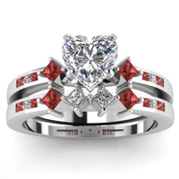 ofertas milangirl white red zirconia crystal heart wedding band couple ring for women men bridal engagement valentines day