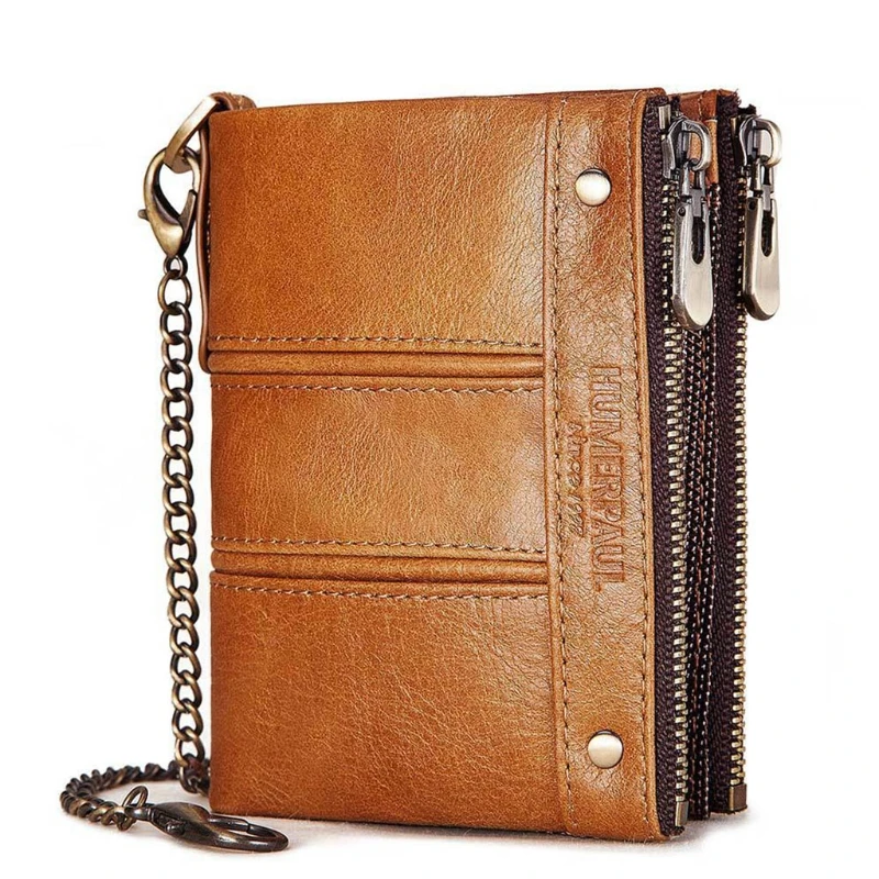 

Credit Card Leather Bifold Wallet RFID Blocking Double Zipper Coin Purse Cash Pocket Organizer Holder Pouch for Men