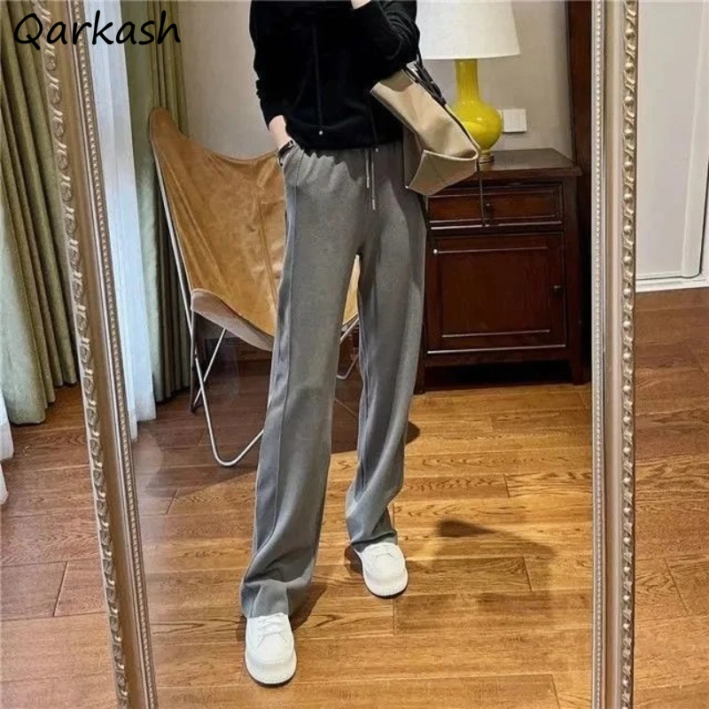 

Women Summer Pants Loose Sag Solid All-match Drawstring High Elasic Waist Chic Korean Style Slender Elegant Office Ladies New
