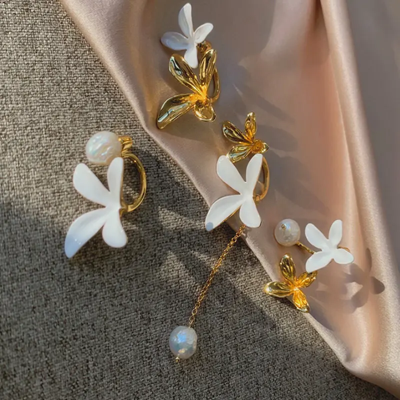 FFLACELL 2020 Korea New Fashion Vintage Metal White Orchid Flower Drop Earrings for Women Girls Gift Party | Украшения и