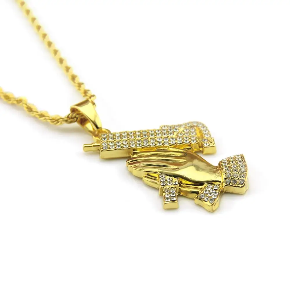 Украшение Стразы в стиле хип-хоп украшенное сверкающим золотым ружьем