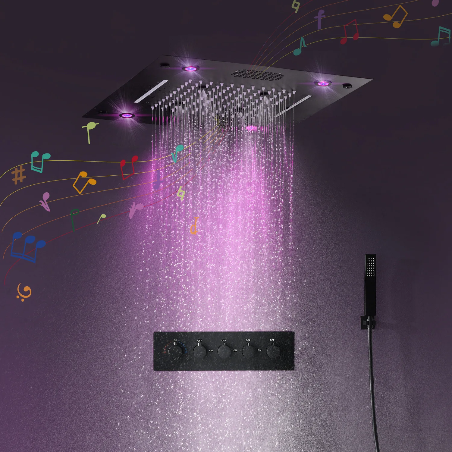 

Цветной СВЕТОДИОДНЫЙ распылитель, музыкальный душ с bluetooth соединением, спрей «Водопад», массажный черный душевой набор