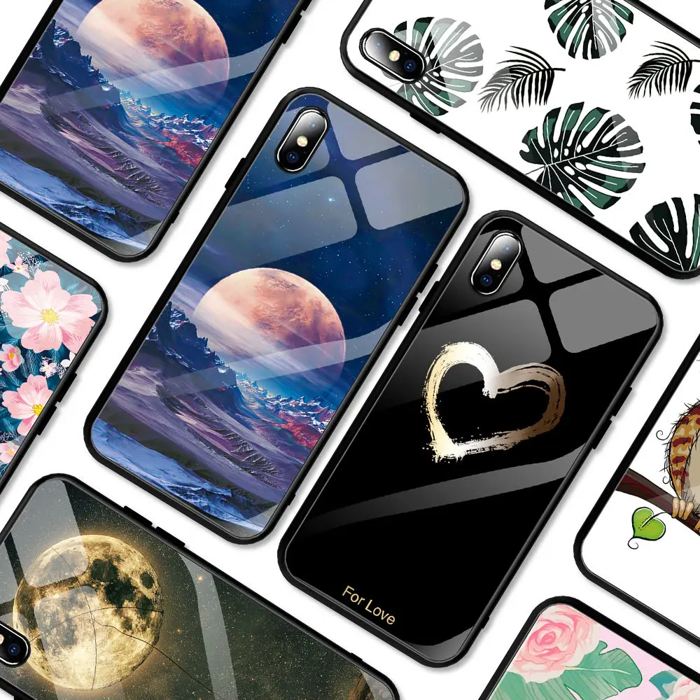 Чехол для телефона из закаленного стекла с сердечком для iPhone XR XS X XS Max 7 8 6 6S Plus, прозрачная ультратонкая защитная задняя крышка