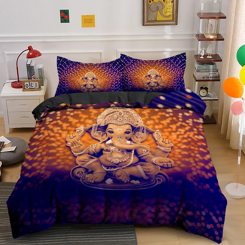

2021 New Arrival Ganesha Buddha Bedding Set Single Double King Queen Size Boho Duvet Cover With PIllowcase 2/3pcs Bedclothes