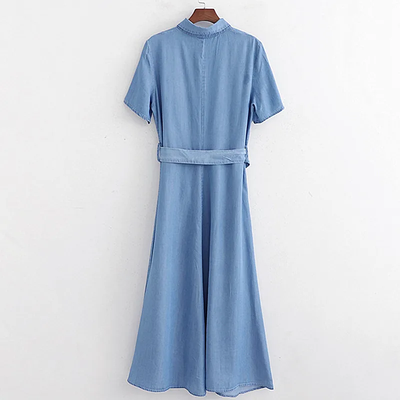 Женское длинное джинсовое платье повседневное летнее Хлопковое платье-макси с