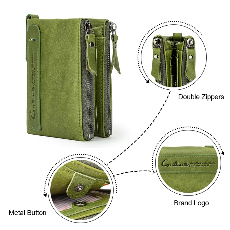 Contact's Womens Leather Wallet Small Bifold Compact Credit Card Case Purse for Ladies with Zipper Pocket Genuine Leather Wallet