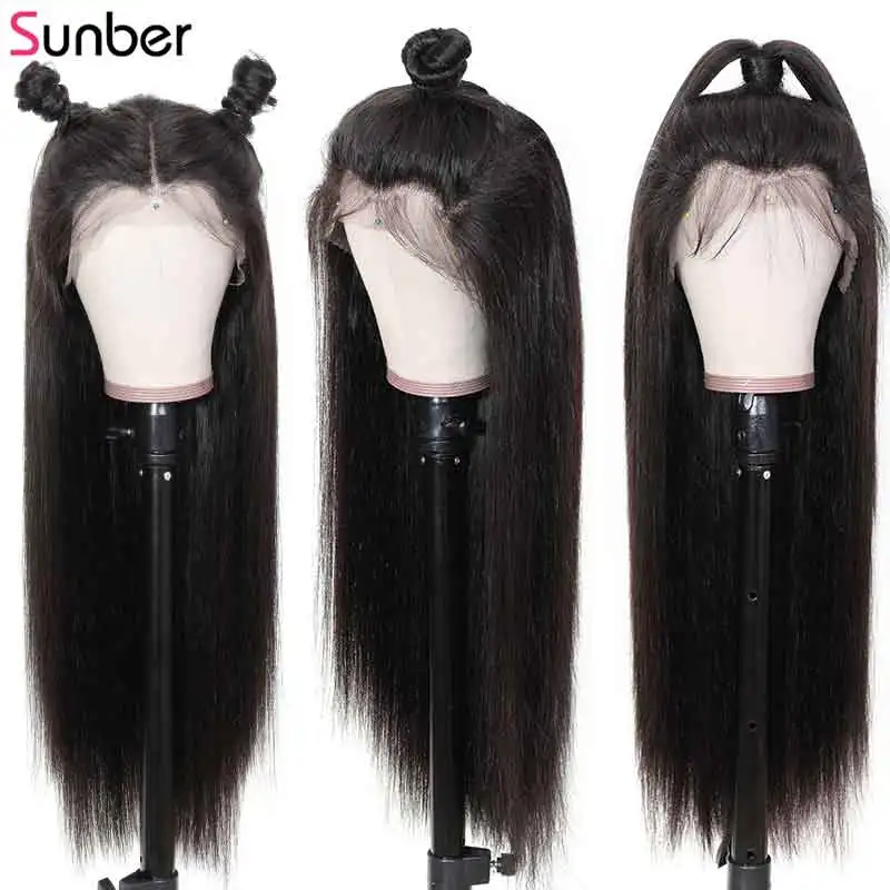 Бразильский прямой парик Sunber на сетке спереди кожа плавится Remy человеческие