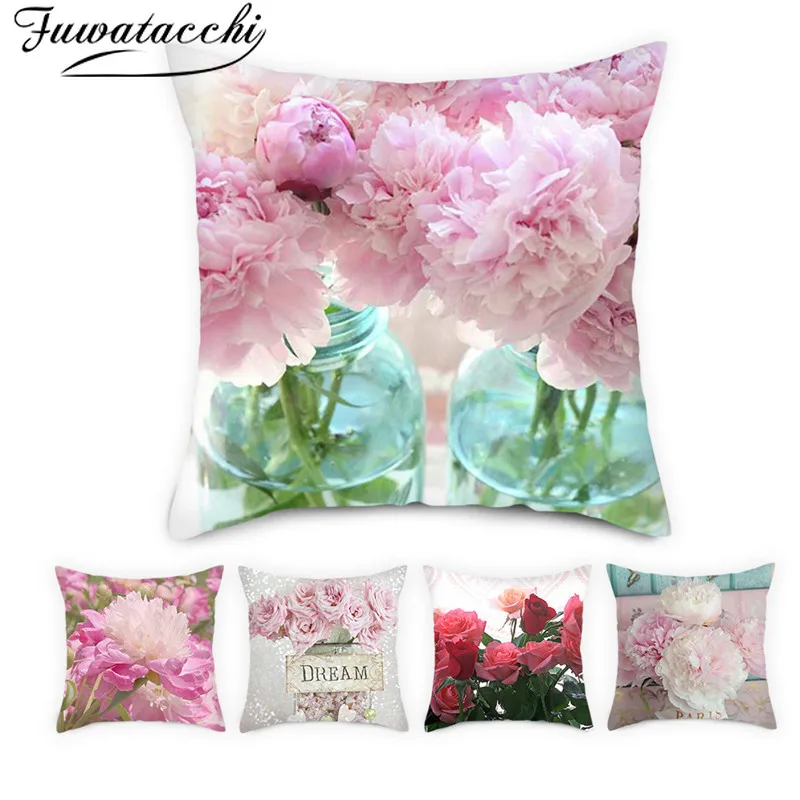 Fuwatacchi Pink Rose Mixed in Bottle Cushion Covers Beautiful Flowers Pillow Cases for Home Bedroom Sofa Decoration Cover | Дом и сад