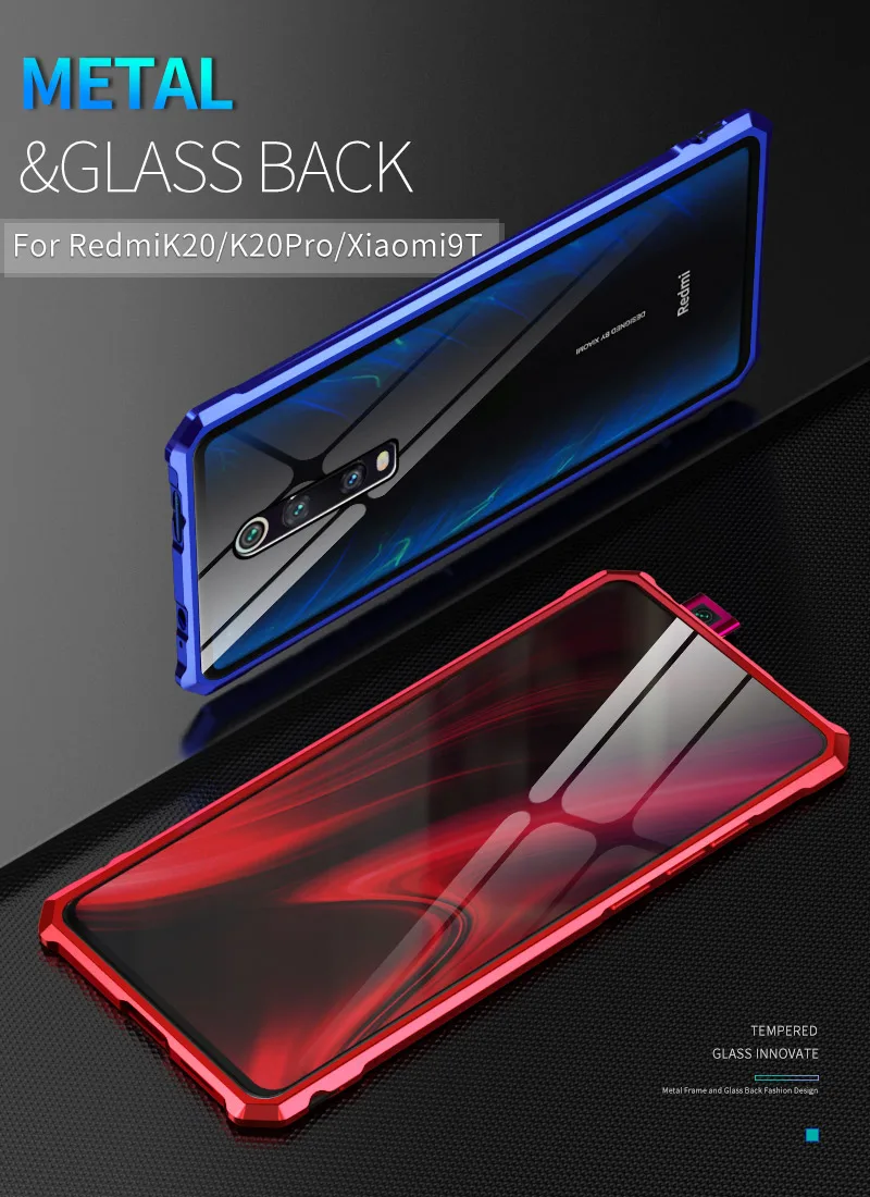 Металлический бампер для Xiaomi mi 9 t Pro, металлический корпус, прозрачная стеклянная задняя крышка для Xiao mi 9 t mi 9 t, роскошный противоударный