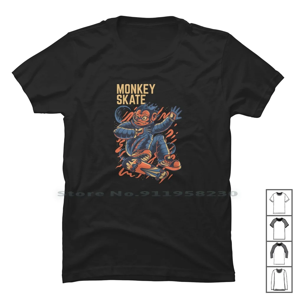 

Monkey Skate T Shirt 100% Cotton Pop Culture Culture Travel Skate Ture Skat Ping Monk Geek Book Ska Ok