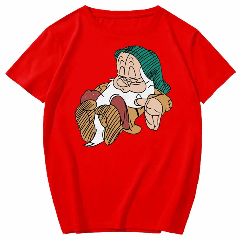 Стильный пуловер с мультяшным принтом семи гномов круглым вырезом и коротким