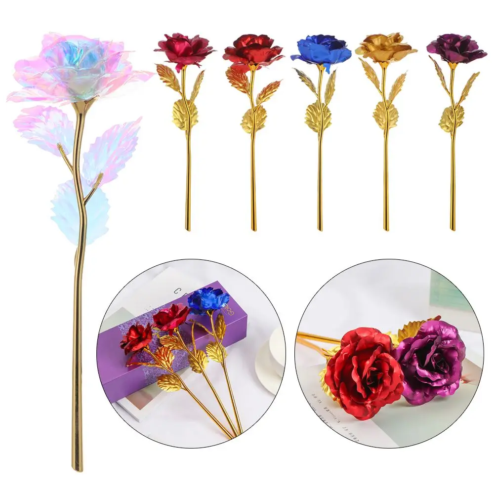 

Fashion Home Decor Romantic Lover Gifts Handcraft 24K Gold Foil Rose Flower Valentine's Day Gift Dipped Long Stem NEW