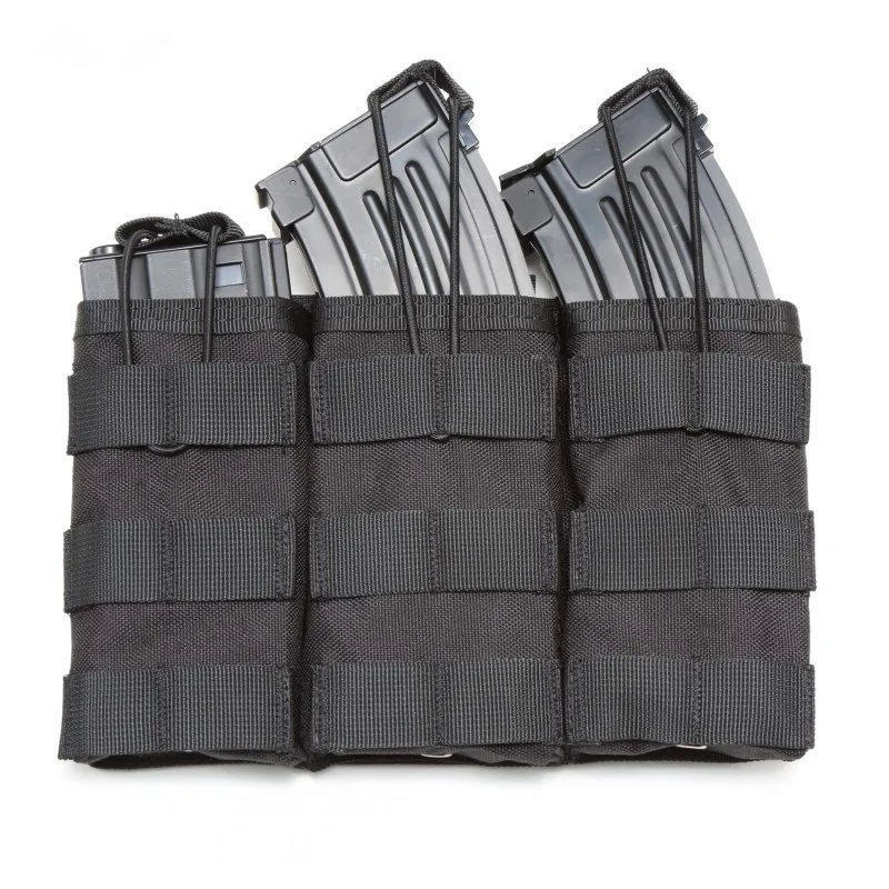 Тактический охотничий MOLLE тройной Открытый Топ подсумок быстро AK AR M4 FAMAS Mag подсумок страйкбол военный Пейнтбол оборудование - Цвет: Черный цвет