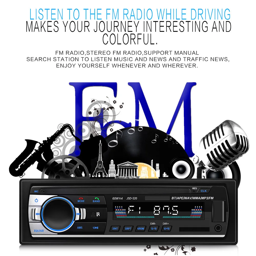 Автомагнитола 1 Din 12 В Bluetooth V2.0 автомобильная аудиосистема стерео In dash FM Aux вход