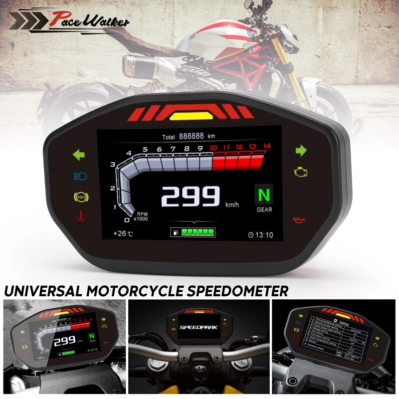 

Motorcycle Universal LCD TFT Digital Speedometer 14000RPM 6 Gear Backlight Motorcycle Odometer For1,2,4 Cylinders Meter