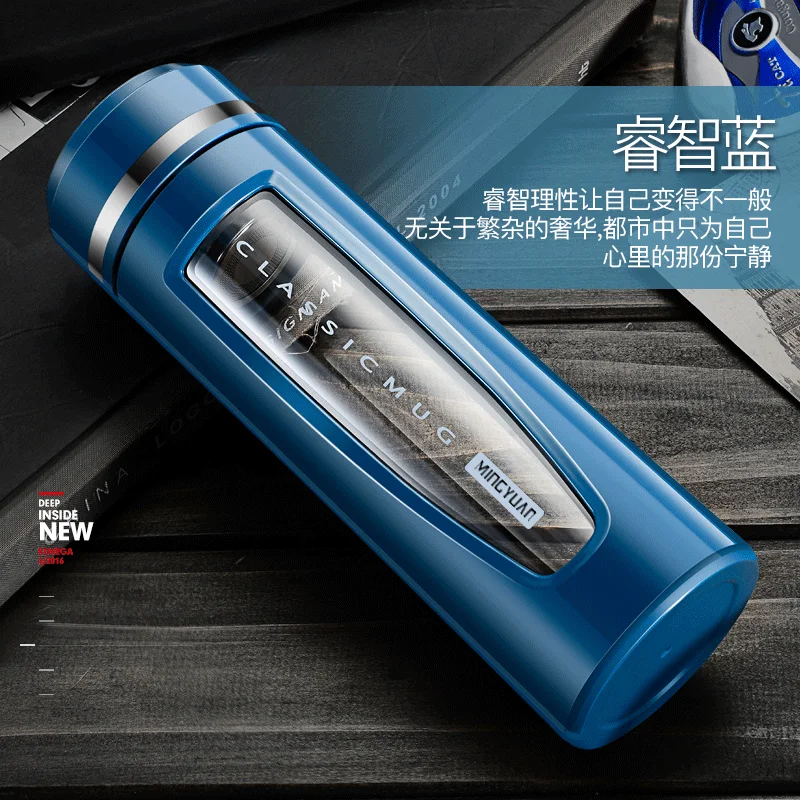 Вакуумная стеклянная термос-бутылка с портативной крышкой, фляги с двойными стенками и герметичной крышкой для воды для женщин KK60BW.