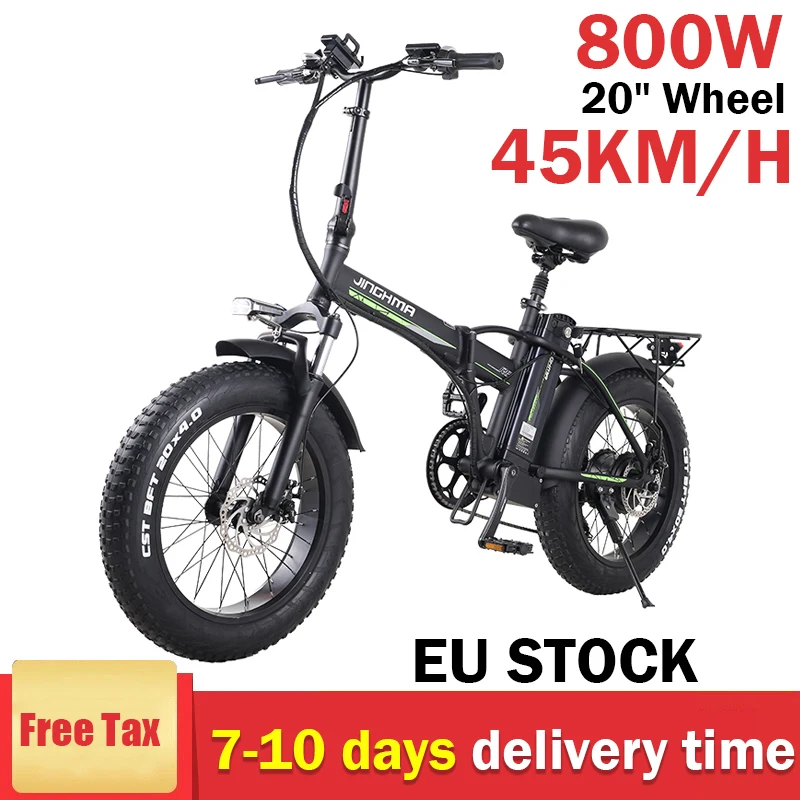 

JINGHMA R8 800W Brushless Motor Adult Folding Electric Bike 48V 15AH 45KM/H Mobility Mountain Bicycle 20"*4.0 Fat Tires E-Bike