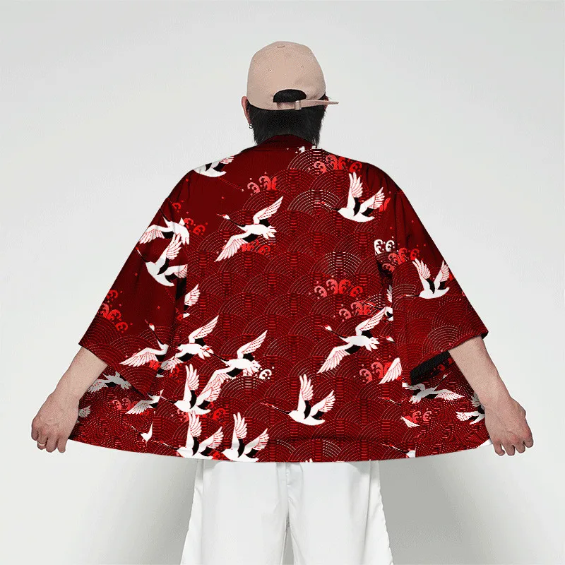 

Crane 3D Printing Japanese Kimono Haori Yukata Cosplay Uzumaki Women/Men Fashion Summer Short Sleeve Streetwear Jackets Clothes