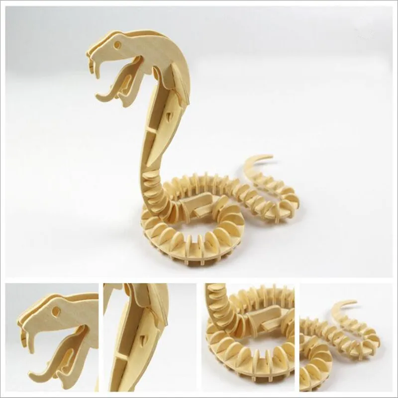 Snake DIY Дети 3D деревянные пазлы модель животного Сборка строительные наборы Развивающие игрушки для детей - Цвет: Snake
