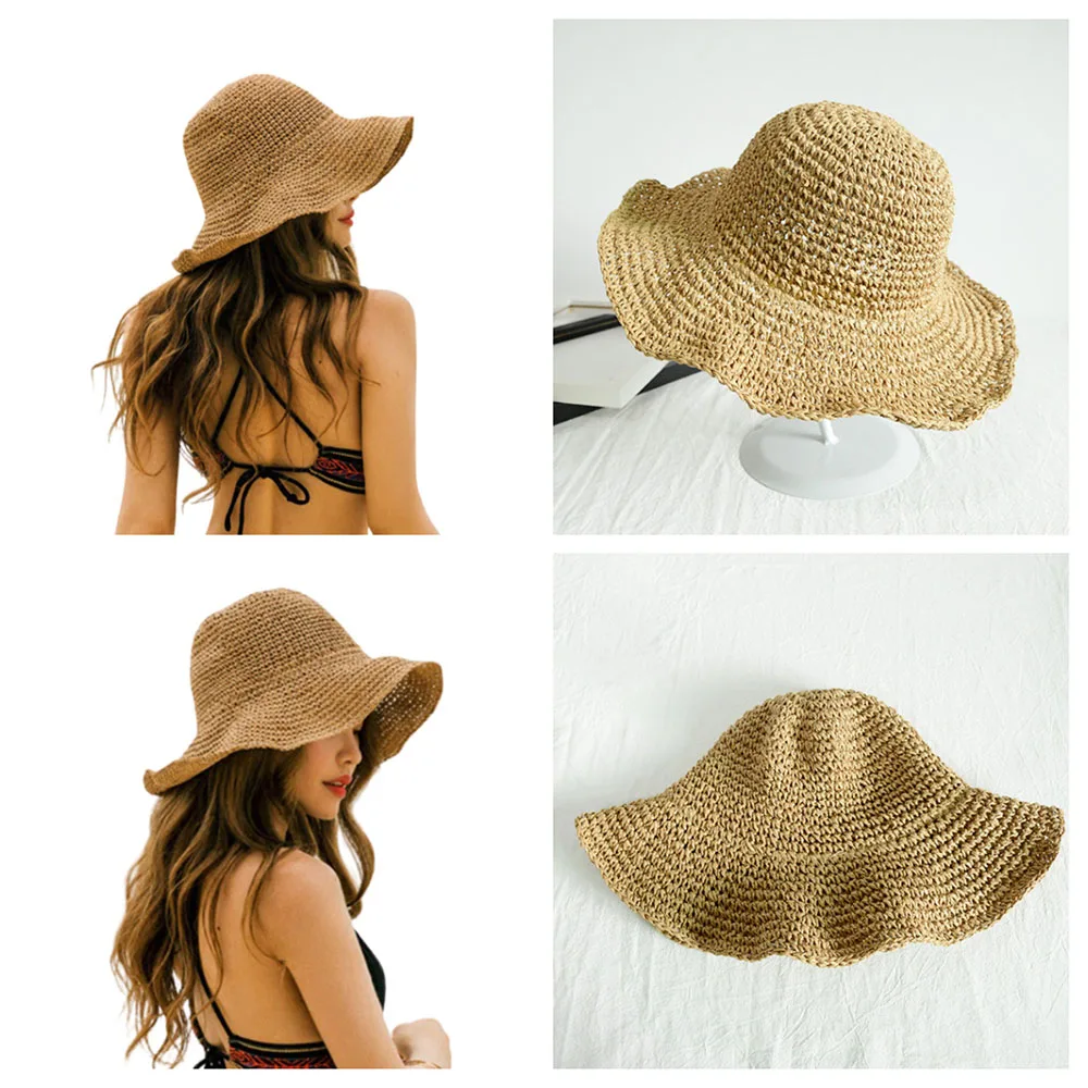 

Folding Straw Hat Women's Outing Sun Visor Bucket Hat Holiday Cool Straw Hat Seaside Beach Accessories Summer Panama Hat Newest