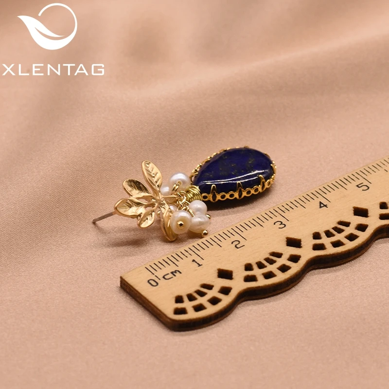 XlentAg Natural Fresh Water Baroque Pearl Drop Earrings Women Plant Leaves Dangle Earrings Luxury Handmade Fine Jewelry GE0308