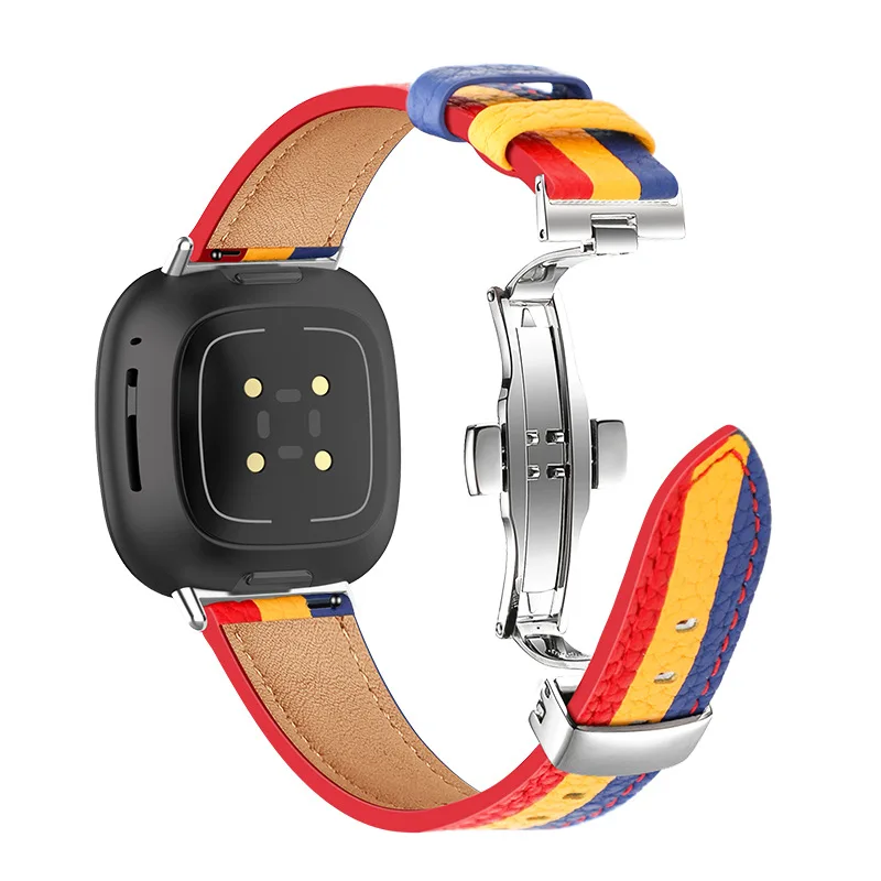 

For Versa 3 Genuine Leather Watch Band Strap for Fitbit Sense/Versa 3 Soft Cow Leather Butterfly Buckle Bracelet For Versa 3