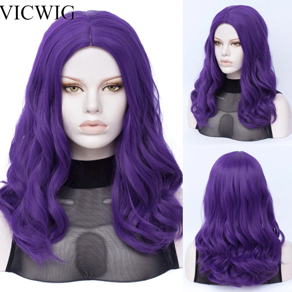 VICWIG – perruque de Cosplay pour femmes  perruque synthétique ondulée  longue  violette  avec raie