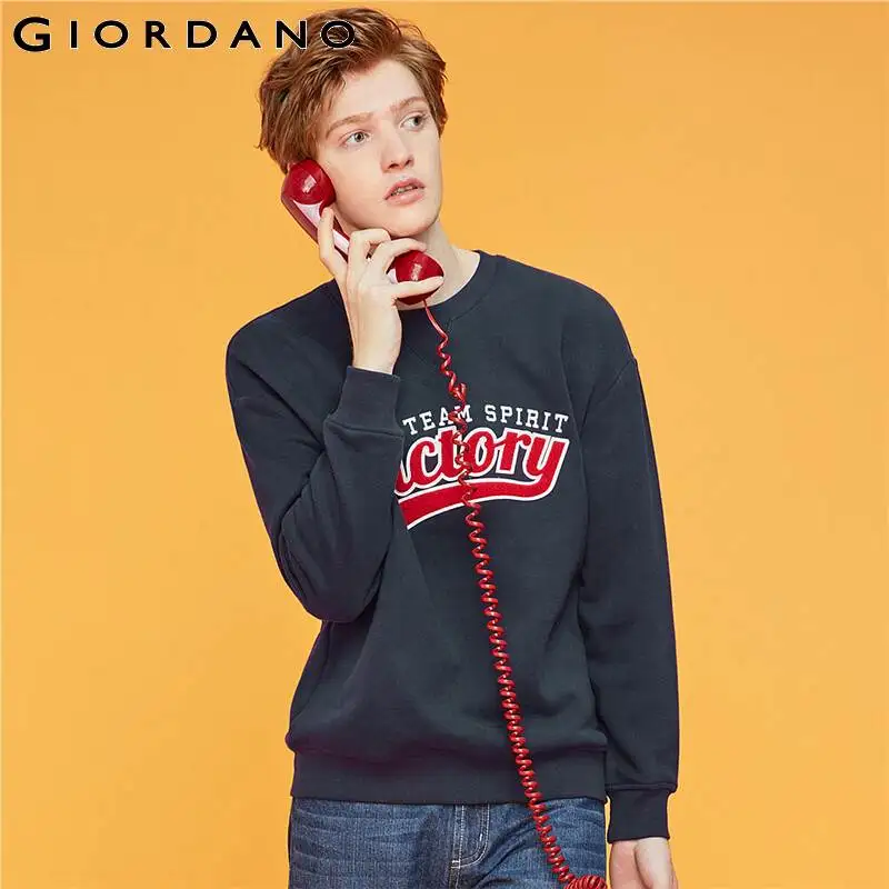 Giordano мужская толстовка с вышитыми буквами флисовая подкладка свободная слегка