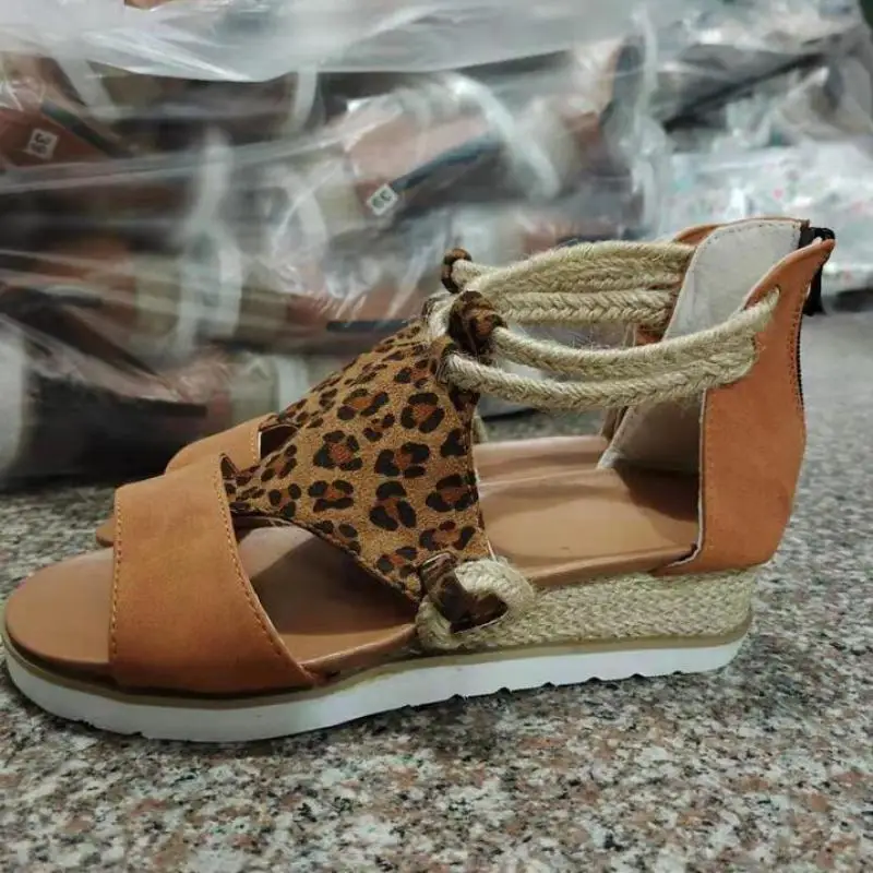 Sandals ladies wedge heel open toe fish mouth foreign trade Roman style sandals shoes cashmere zipper large size sandals