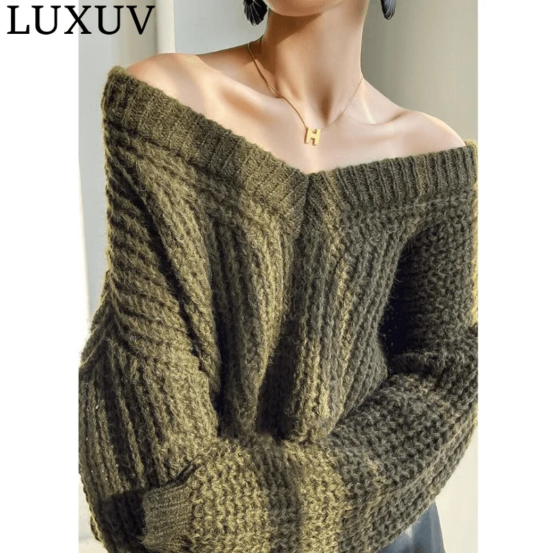 Enlarge LUXUV Women's Sweaters With Throat Turtleneck Jacket Knitted Pull Cardigans Sweatshirt Office Ladies Jersey Clothes  Design Soft